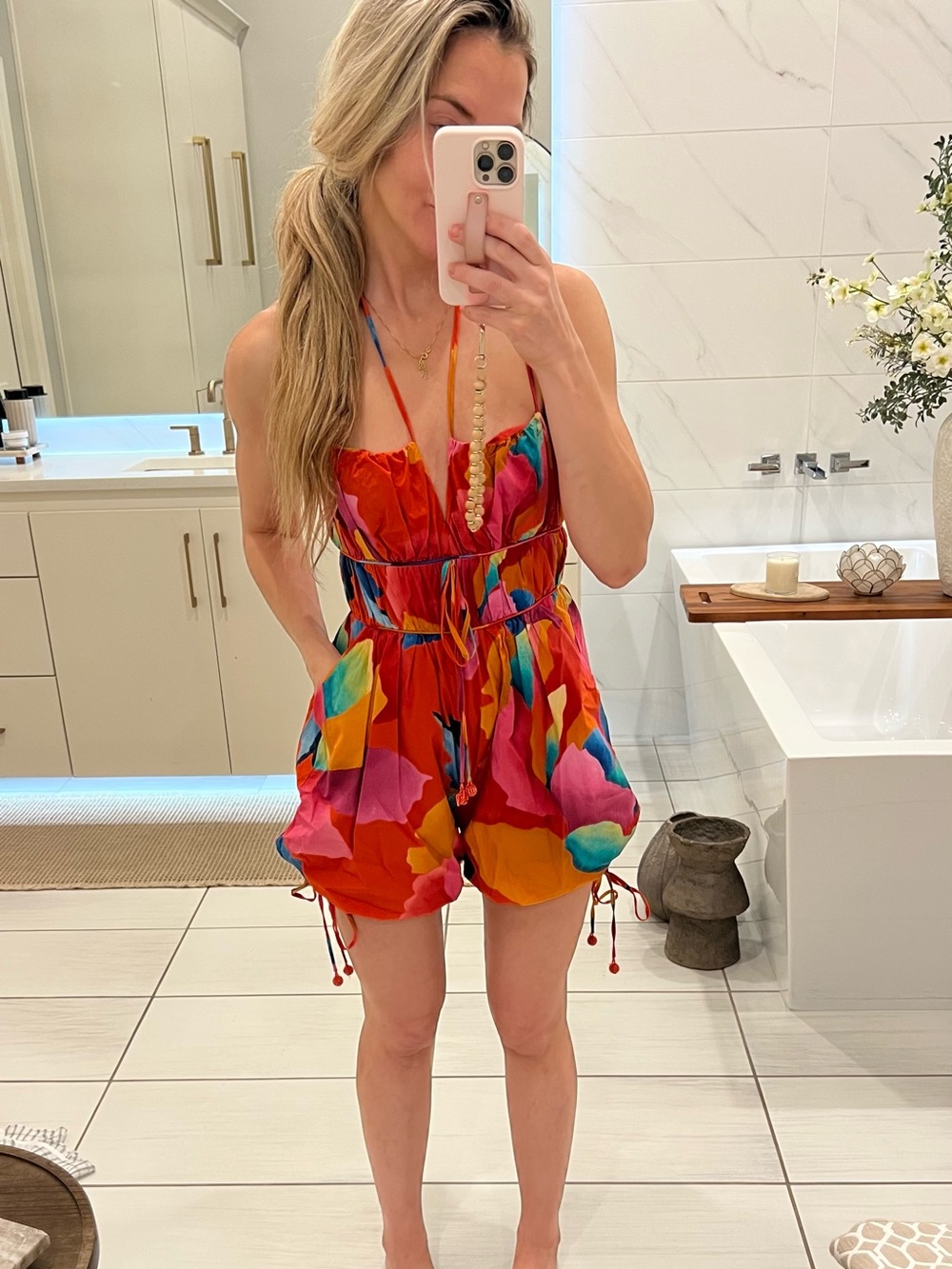 FARM Rio Multicolor Floral Halter One-Piece Romper dress size XS